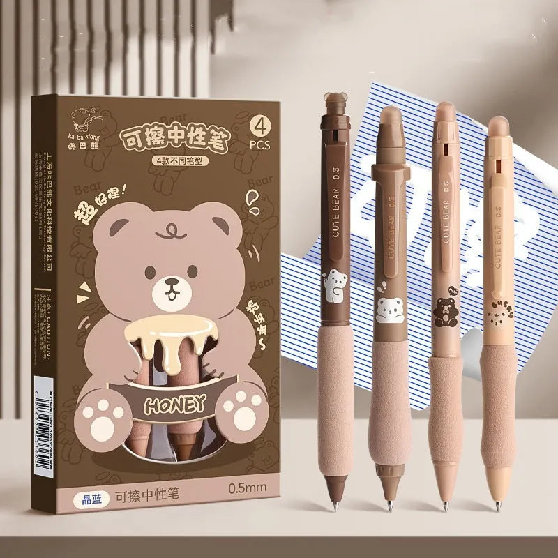 Erasable gel pen with cartoon designs and 0.5mm tip in black or crystal blue ink