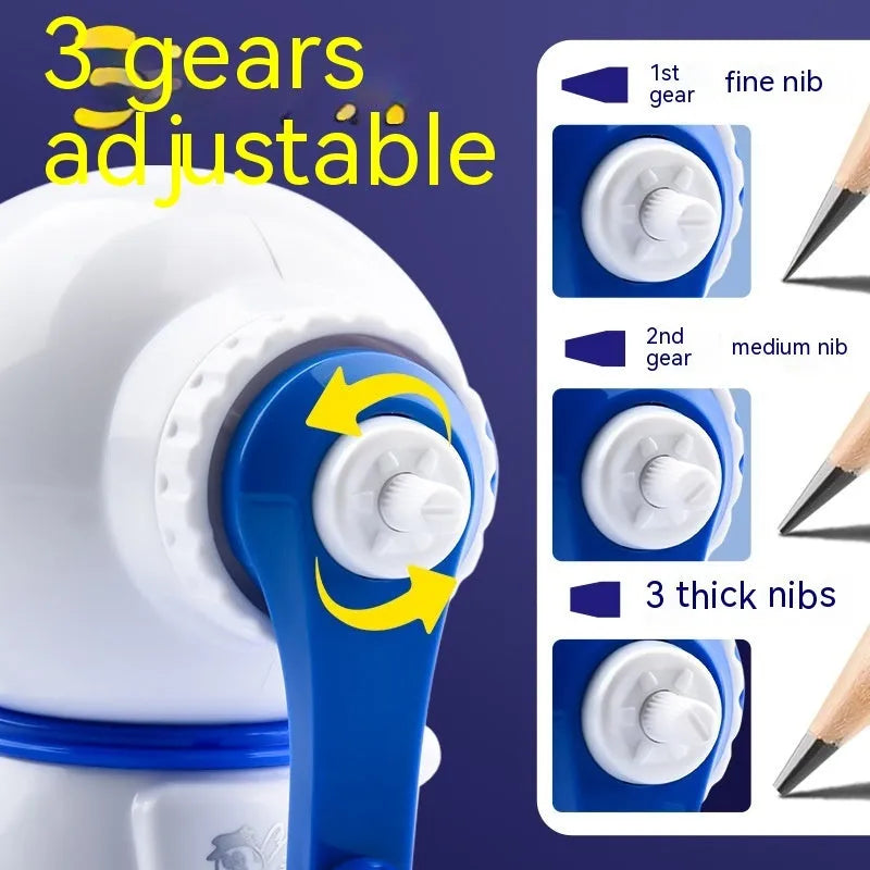 Blue astronaut cartoon manual pencil sharpener for children with adjustable sharpening levels