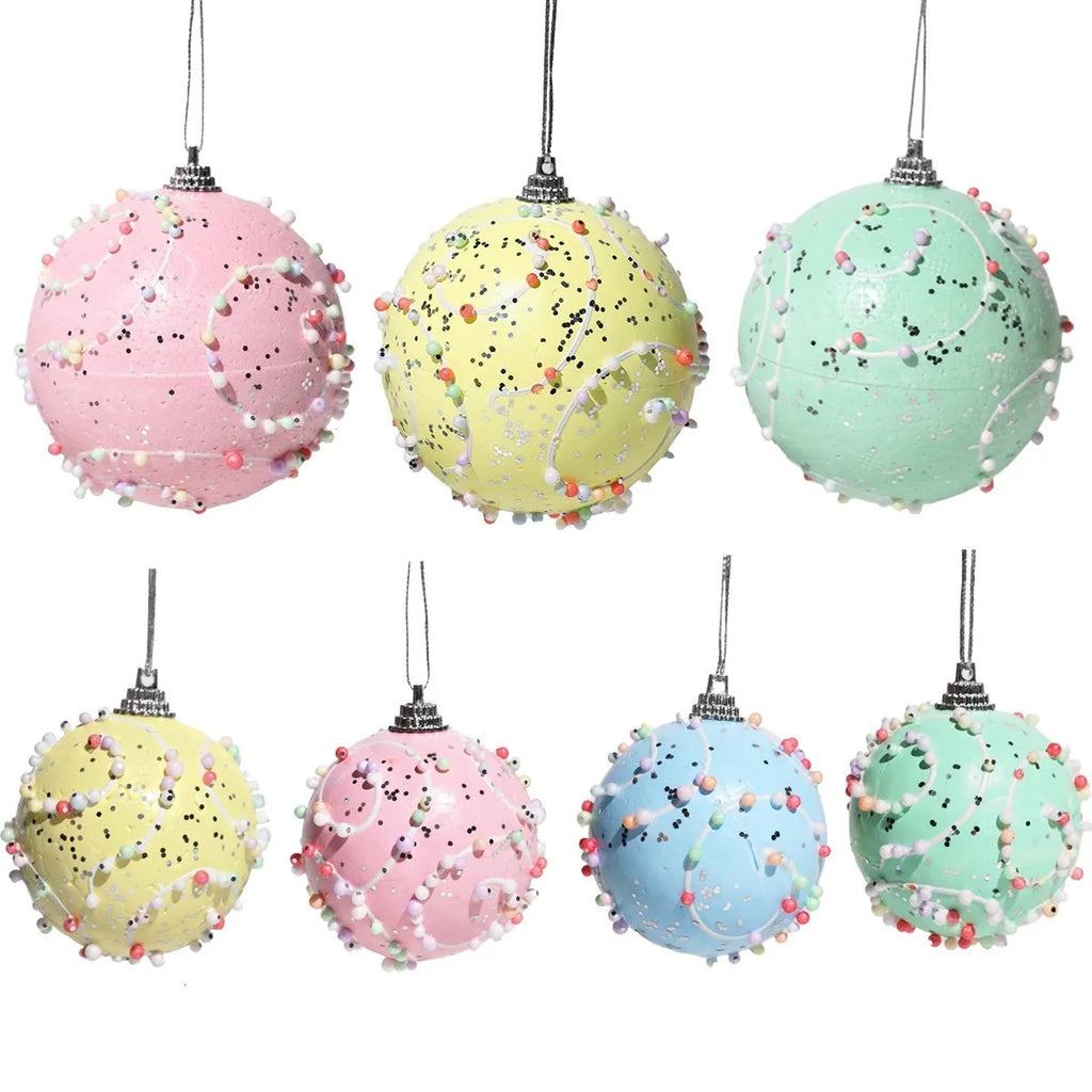 Christmas macaron ball pendants in 6cm and 8cm foam sizes for tree and holiday display decoration