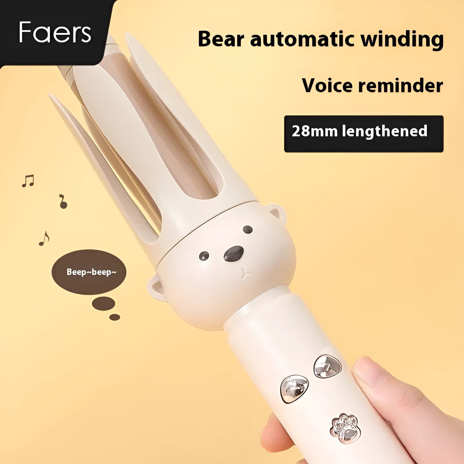 Beige anion automatic hair curler with UK plug on a styling wand.
