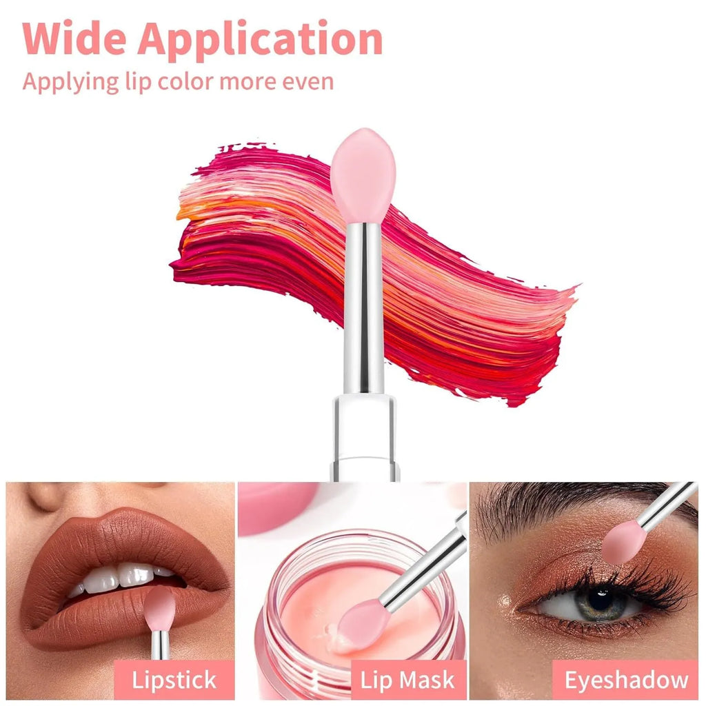 Set of reusable silicone lip brushes with protective caps in eight different colours.