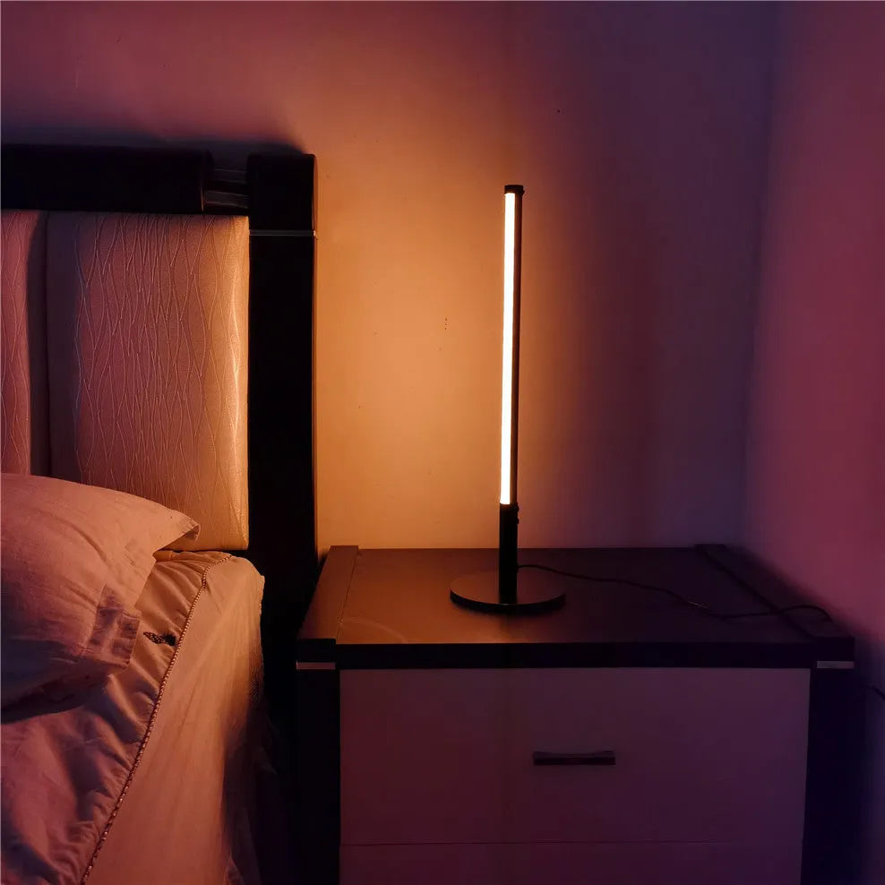 Black retro aluminium alloy LED atmosphere lamp with warm white and RGB lighting modes.