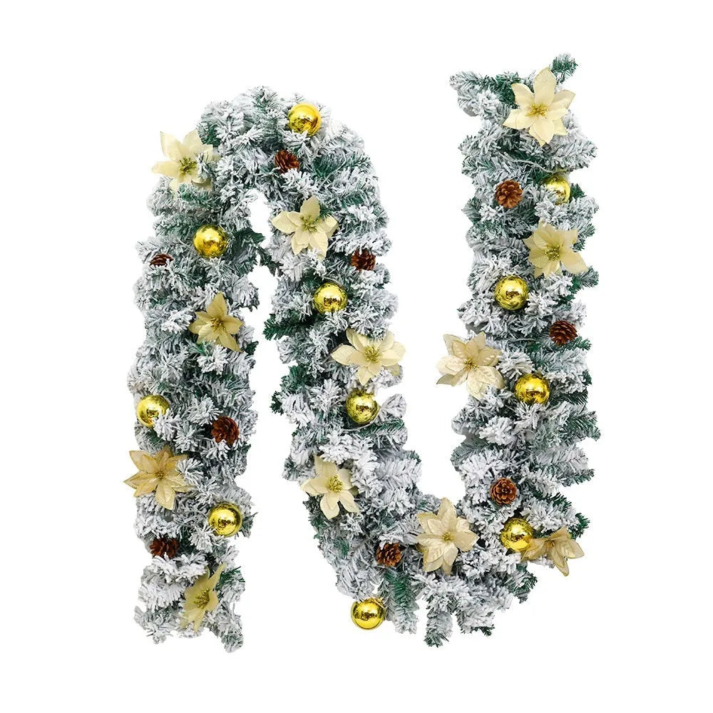 Christmas rattan garland with flocking decoration in multiple colour options