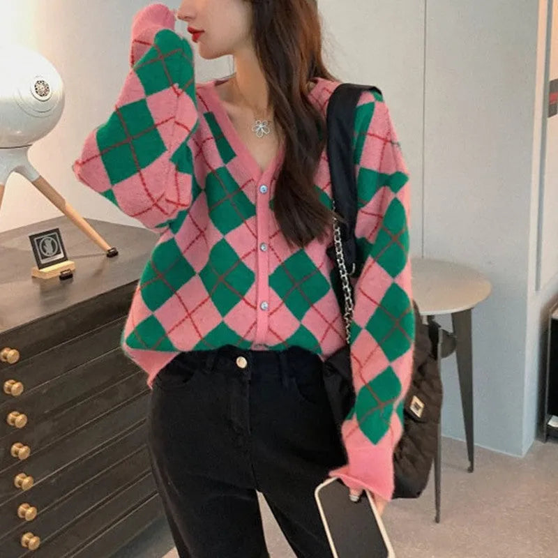Macaron colour knitted casual cardigan coat in Japanese Korean style