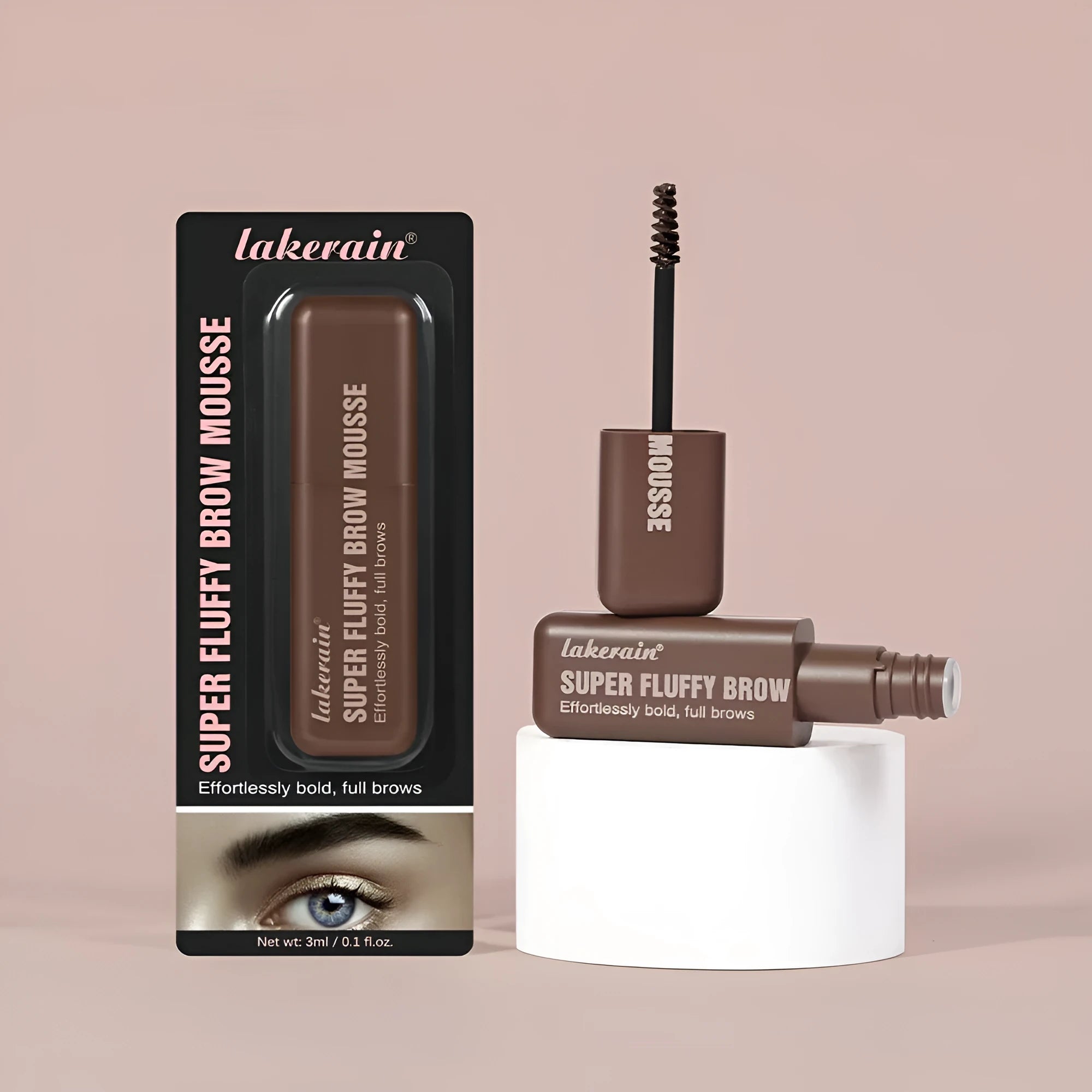 Eyebrow mousse cream tube with applicator for three-dimensional brow shaping in six colour shades