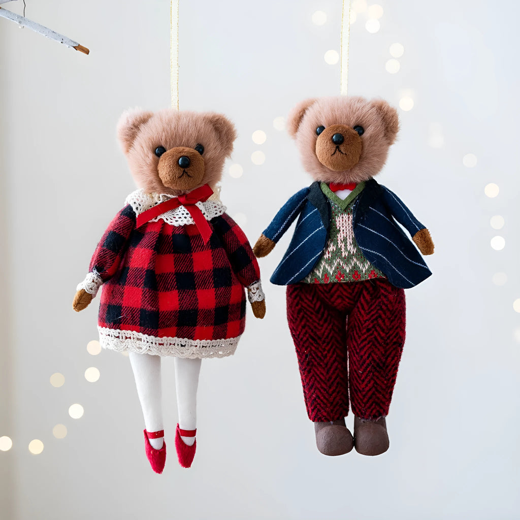 Cartoon couple plush bear doll set with gentleman bear and princess bear in cloth material