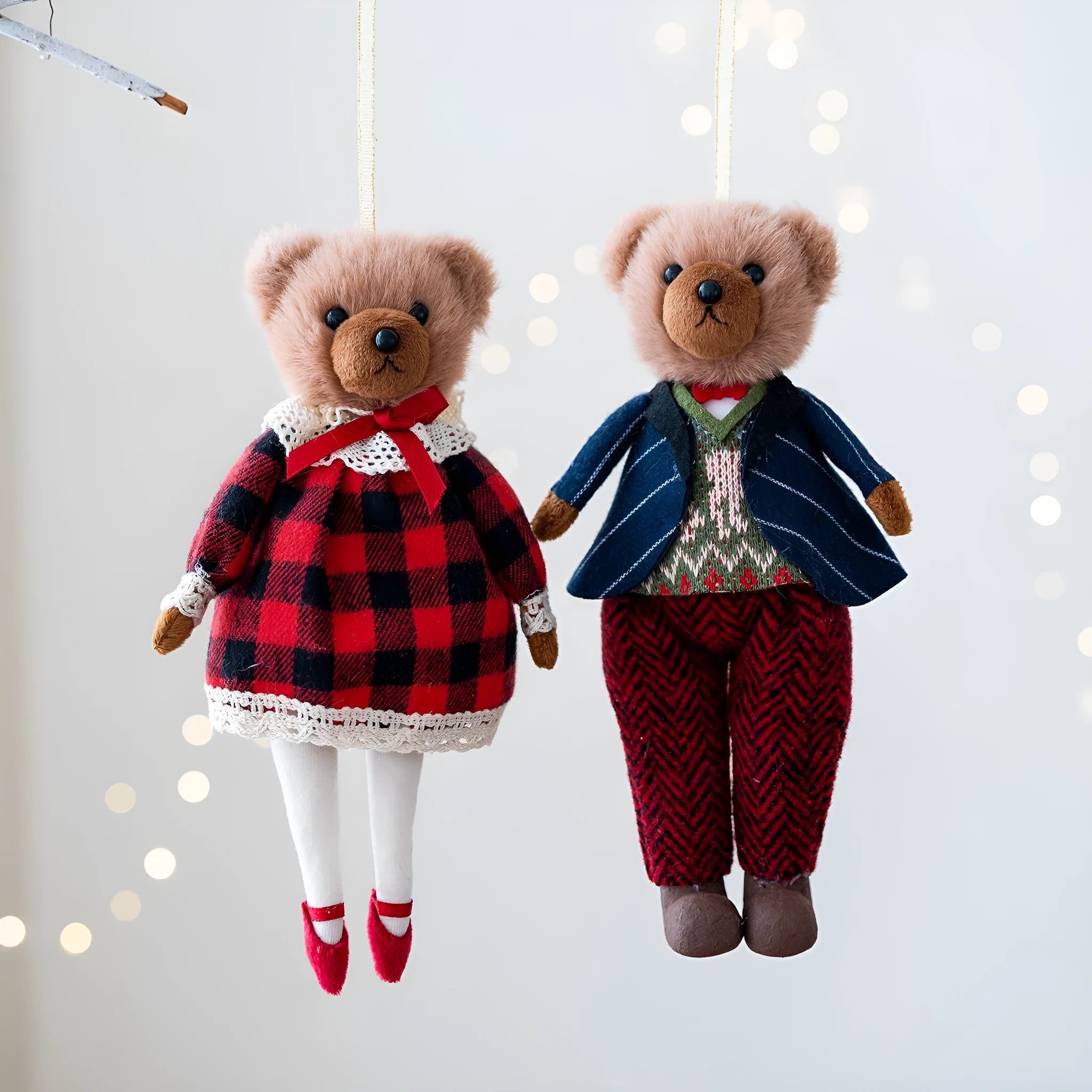 Cartoon couple plush bear doll set with gentleman bear and princess bear in cloth material