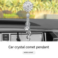 Car hanging ornament with comet and six water drop pendants, stainless steel, about 30cm long, in pink, purple, or white.