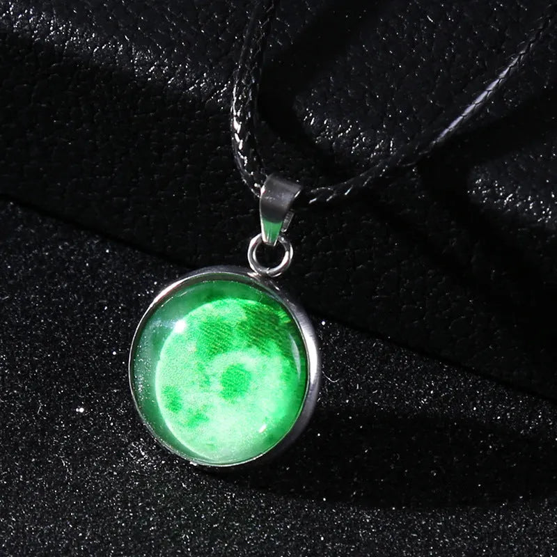 Christmas moon night sky luminous pendant necklace with glass constellation design on alloy chain
