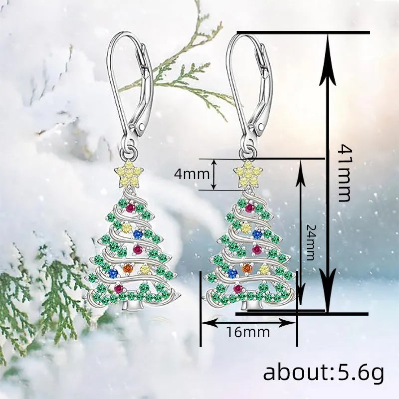 Women's copper Christmas tree earrings with star shape and white gold colour finish