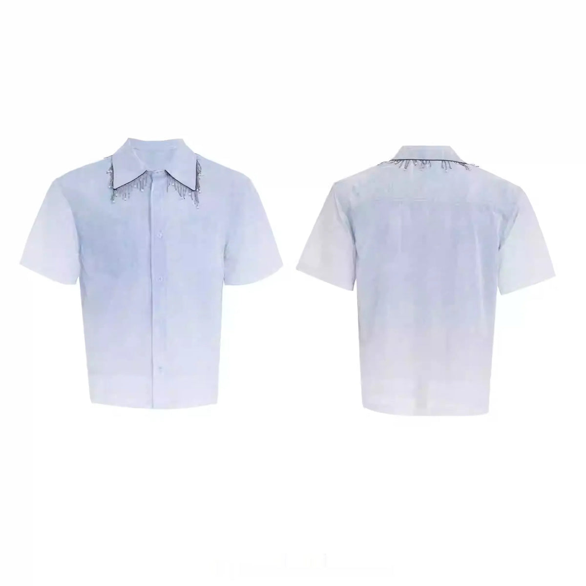 Blue gradient half-sleeve casual summer shirt with loose fit on hanger