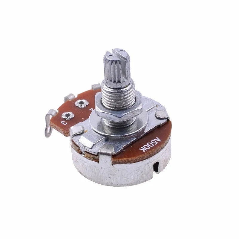 Metal electric guitar potentiometer knob for tone and volume controls.