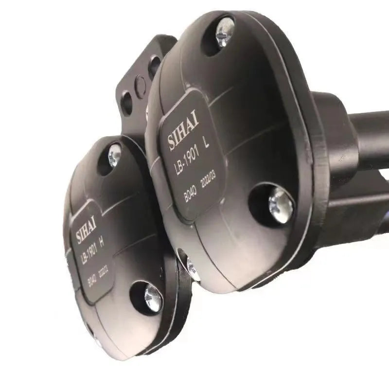 Black dual trumpet 300dB universal air horn kit for 12V and 24V vehicles