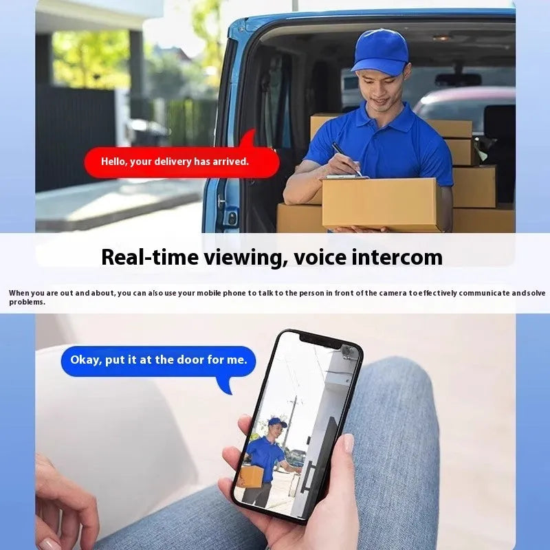 Wireless battery-powered indoor surveillance camera with mobile phone remote access on stand