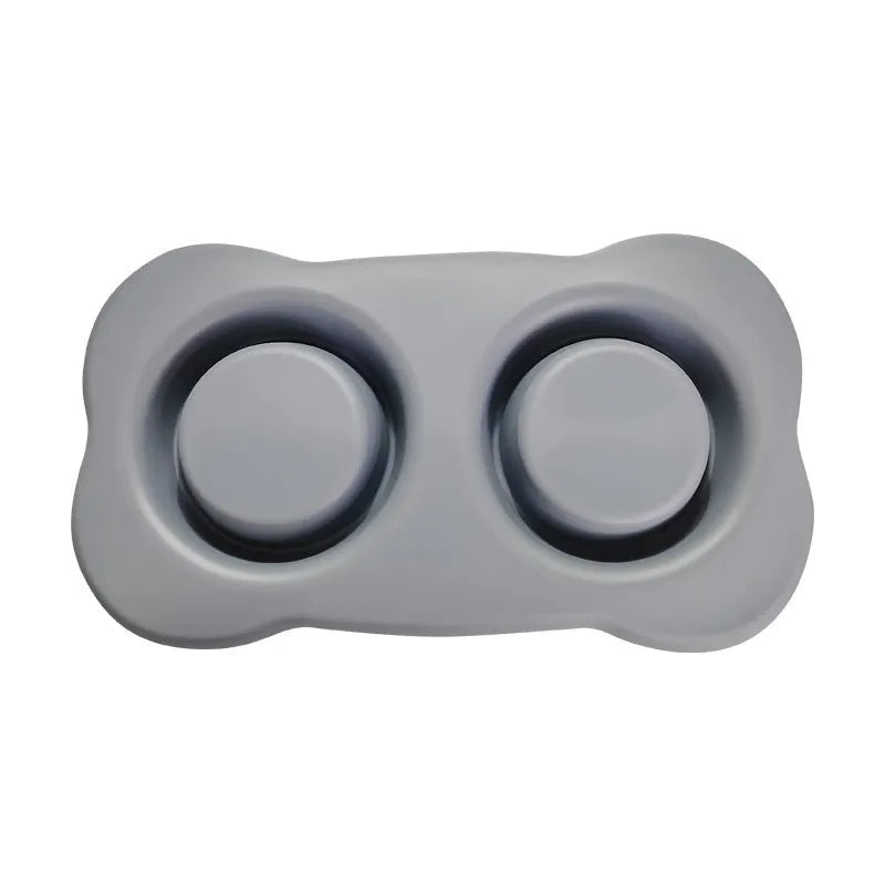 Large double compartment silicone dog bowl with stainless steel base in blue colour