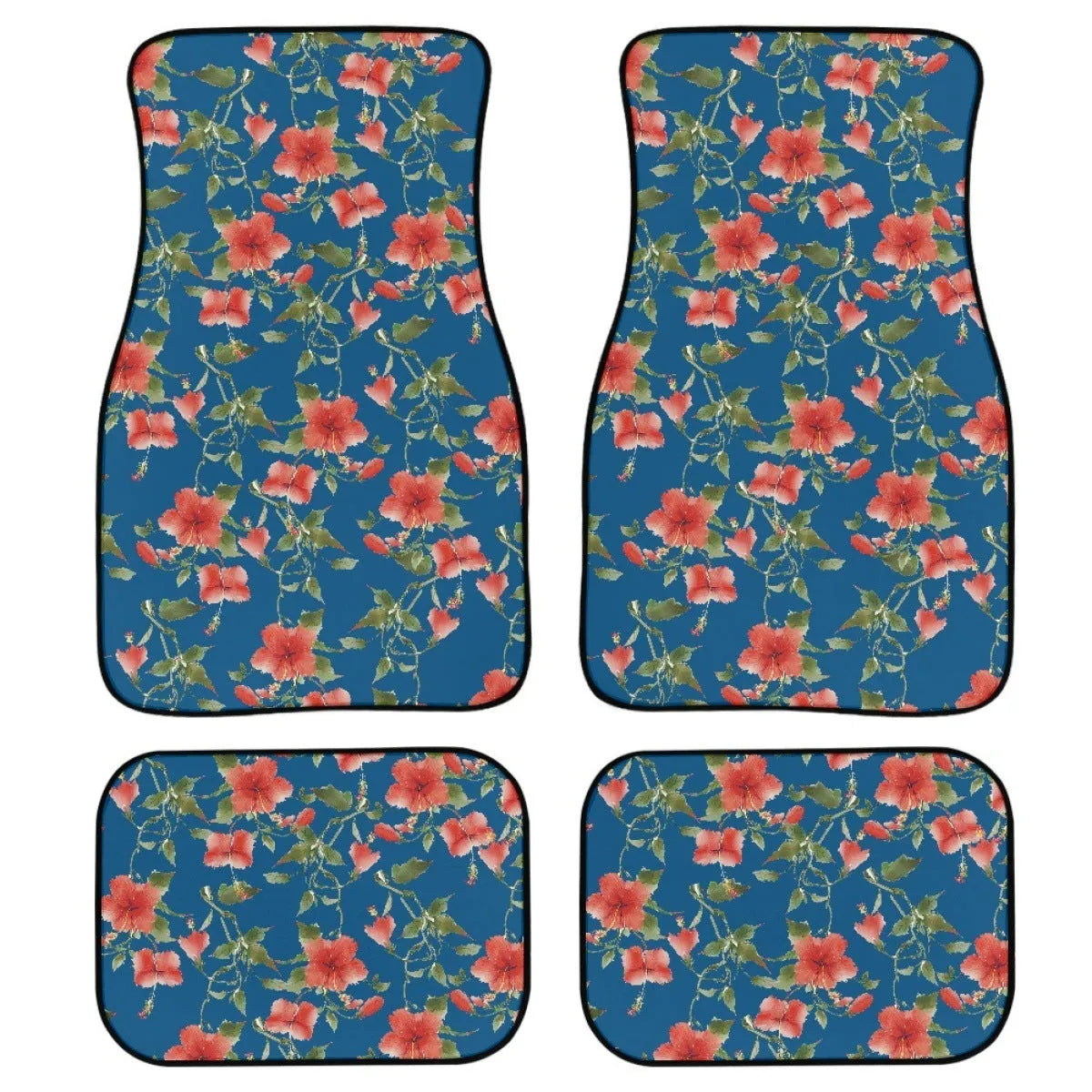 Printed rubber car foot mat set with 20mm thickness and waterproof lining shown in black
