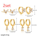 Women's geometric square earrings four-piece set with zircon detailing in gold or silver electroplated finishes