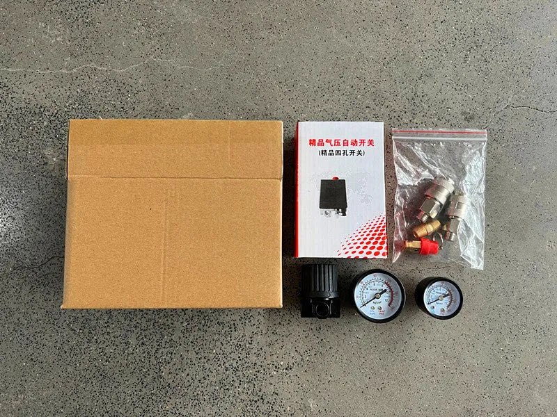 European style air compressor pressure regulating valve assembly with pressure switch and 12MM connectors