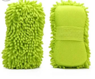 Silver green rectangular car wash sponge with chenille microfiber texture for automotive cleaning