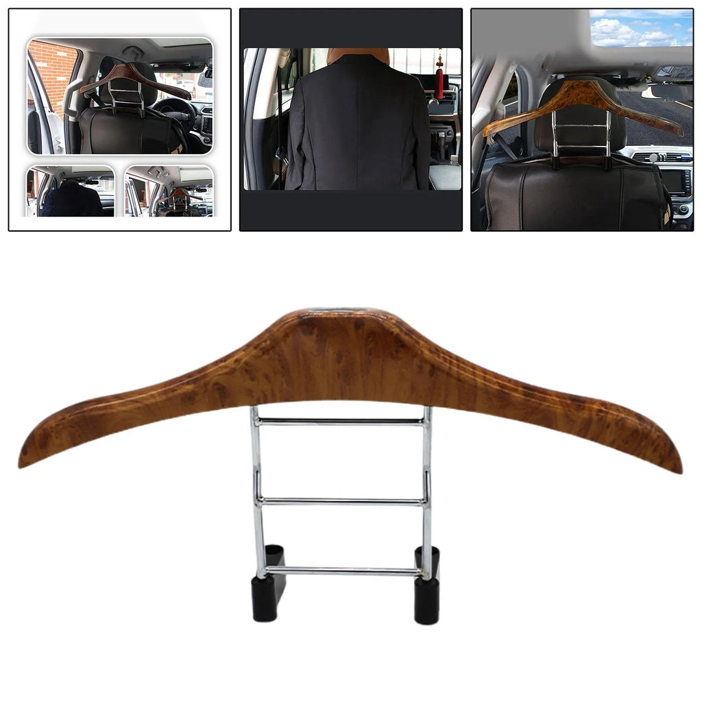 Wood yellow stainless steel car clothes hanger measuring 46.5cm for suits and coats