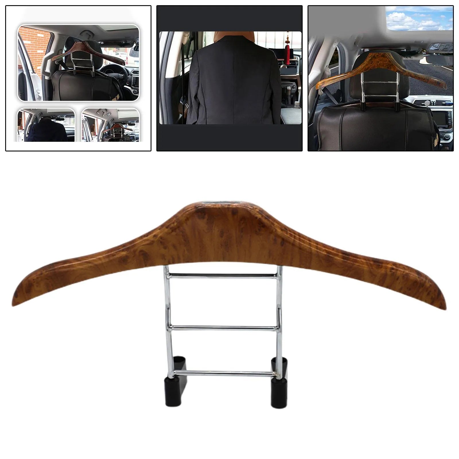 Wood yellow stainless steel car clothes hanger measuring 46.5cm for suits and coats