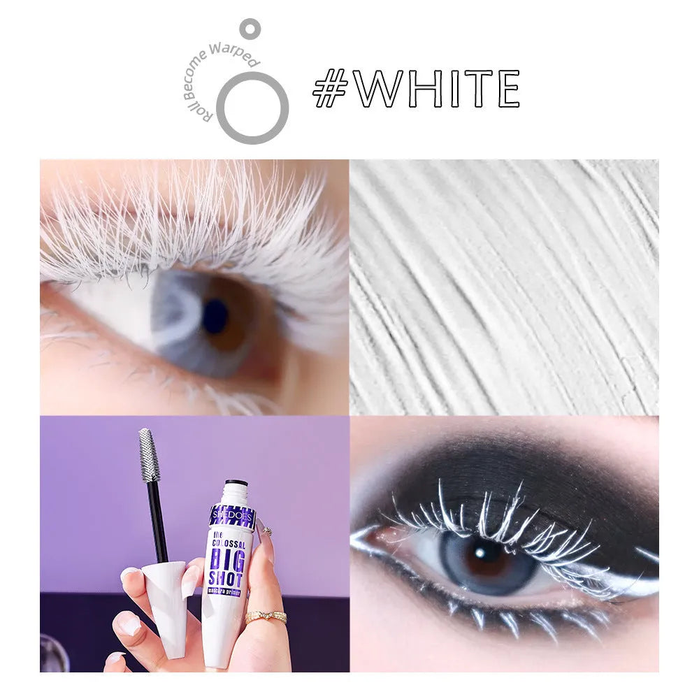 White waterproof fibre mascara in a 10ML tube for curling and shaping eyelashes.