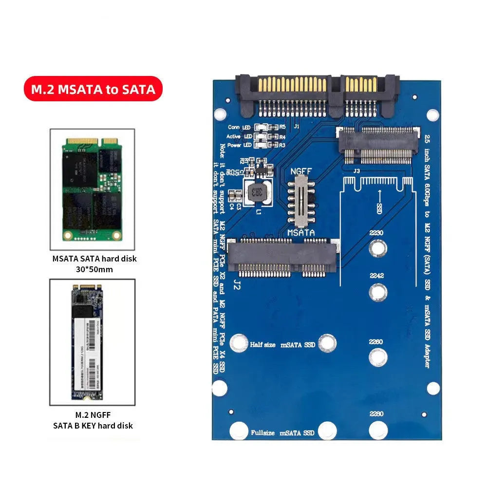 SATA3 to M.2 NGFF SSD adapter conversion card on blue background