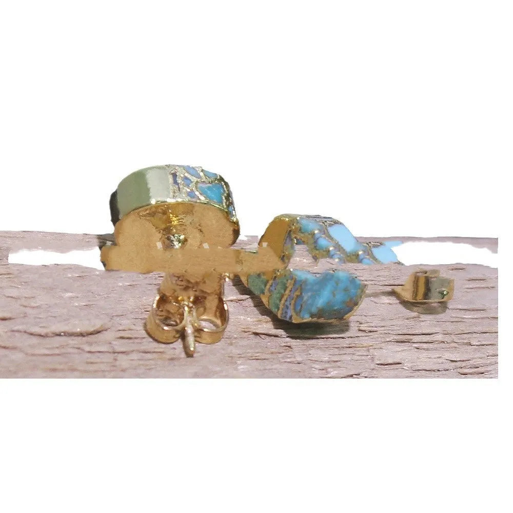 A pair of handmade bohemian style stud earrings made from irregular-shaped natural stone in colour ER1031.