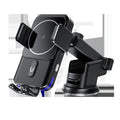 Black car wireless charger phone holder with 15W charging and suction cup mount