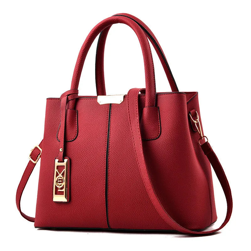 Women's large capacity PU leather shoulder bag in horizontal square design with leather strap