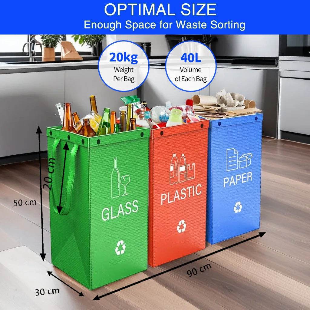 Blue waterproof handbag-style rubbish bin with 40L capacity and clean design