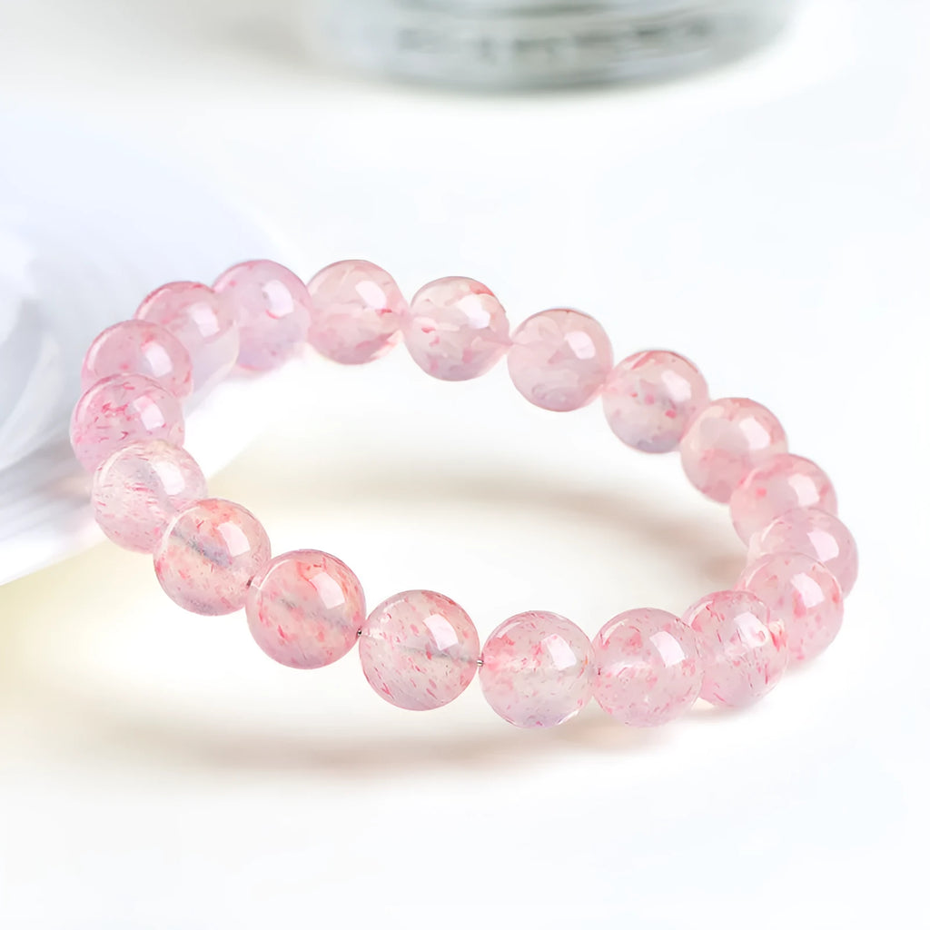 Natural strawberry quartz crystal bracelet with white water colour and 10-10.8mm beads