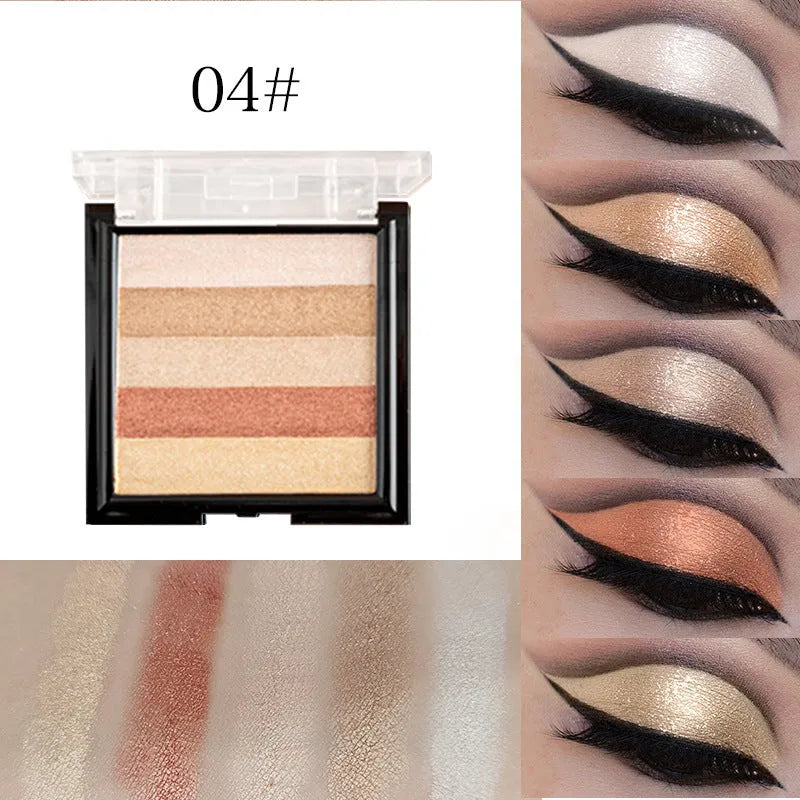 Highlight eye shadow plate with six colour options for natural contouring and brightening effects