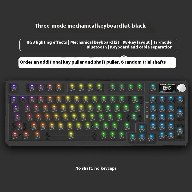 98-key wireless mechanical keyboard kit with metal control knob and optional display screen