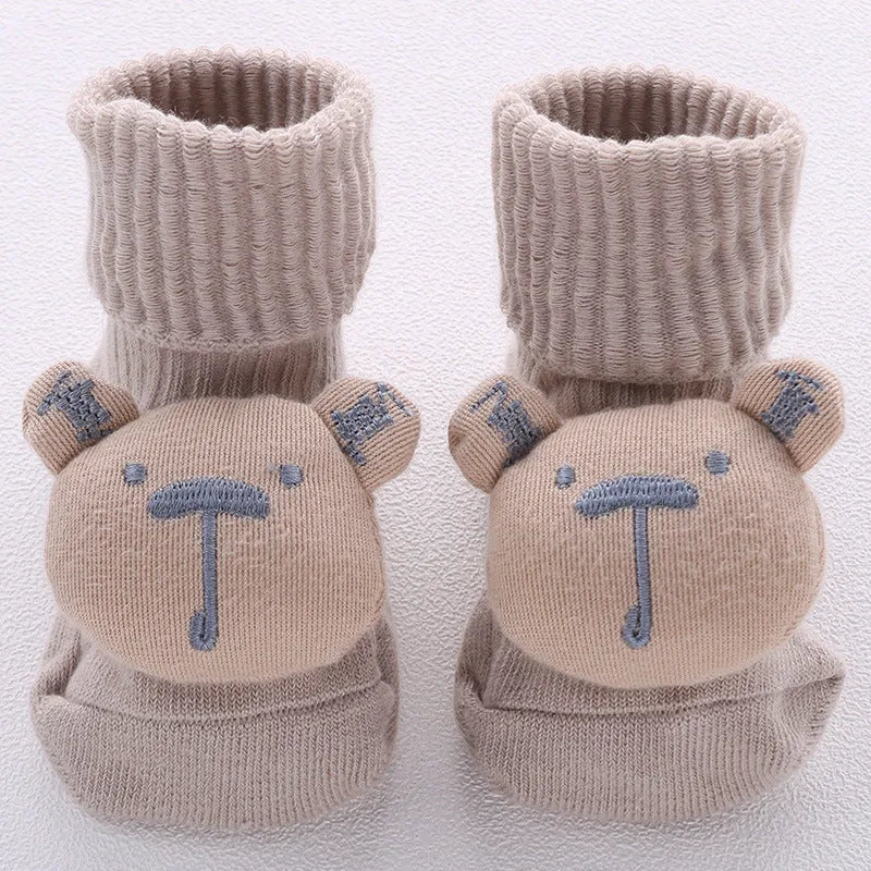 Cotton baby floor socks in animal and bow patterns for infants 0-3 years