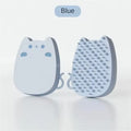 Blue silicone pet comb with dual-texture bristles for grooming cats and dogs on a white background.