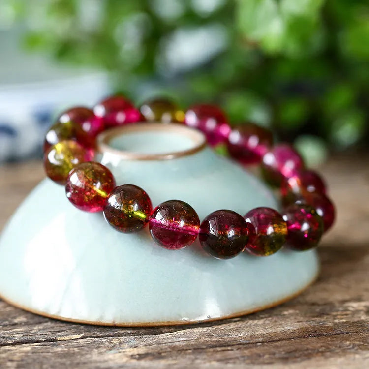 Handmade watermelon crystal bracelet for women, showing casual pastoral style.