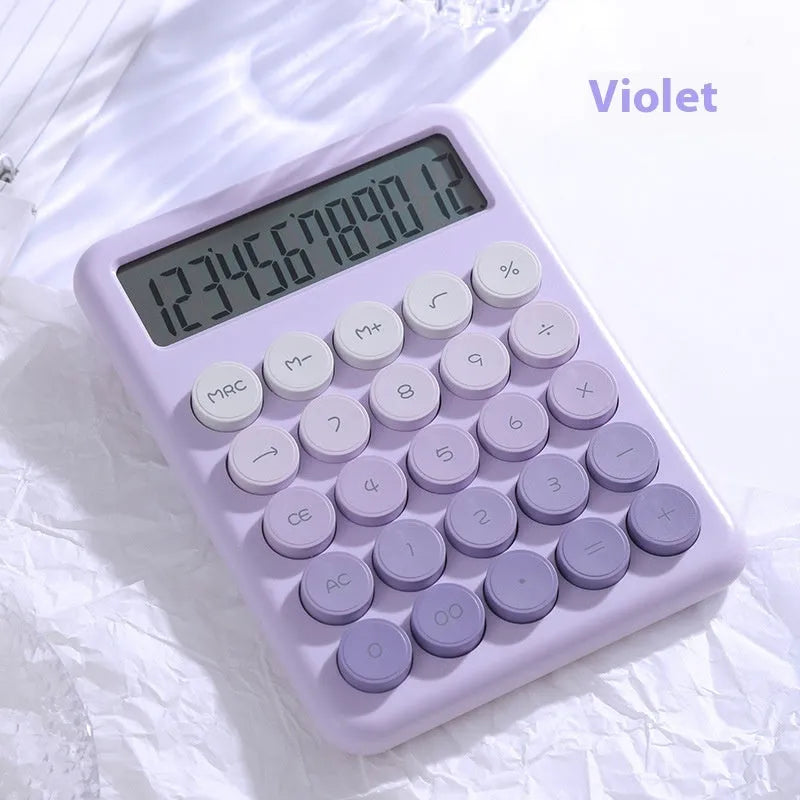 Gradient colour desk calculator showing violet, pink, blue and green colour options