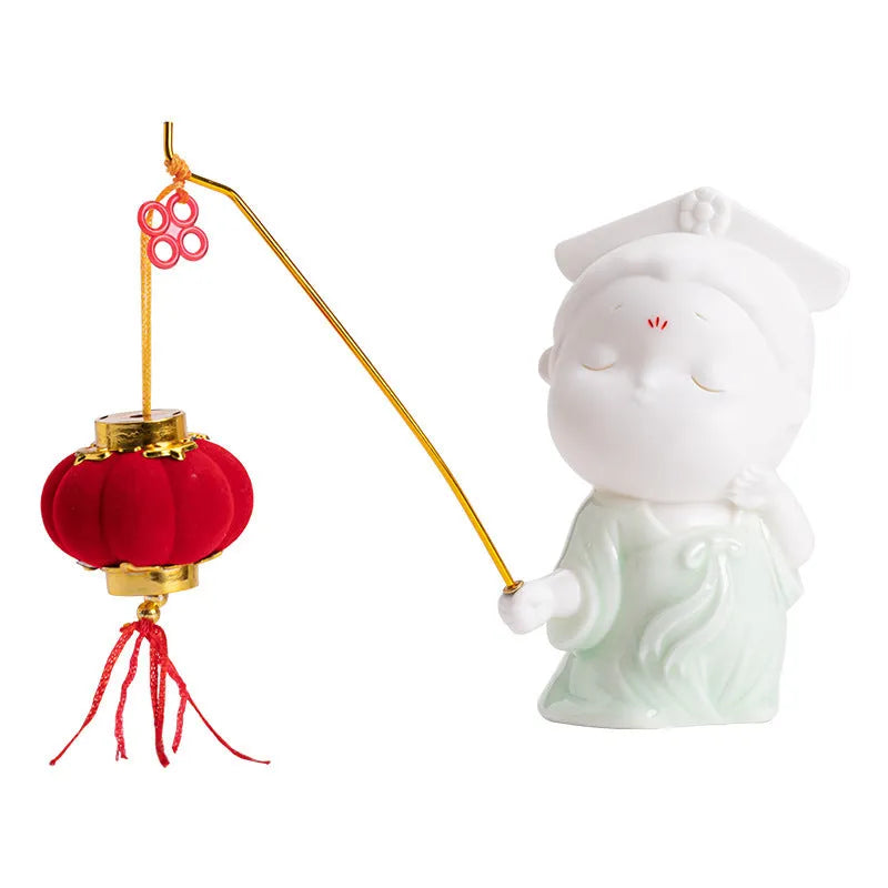 Cute ceramic court attendant incense burner decoration in a fresh, adorable style.