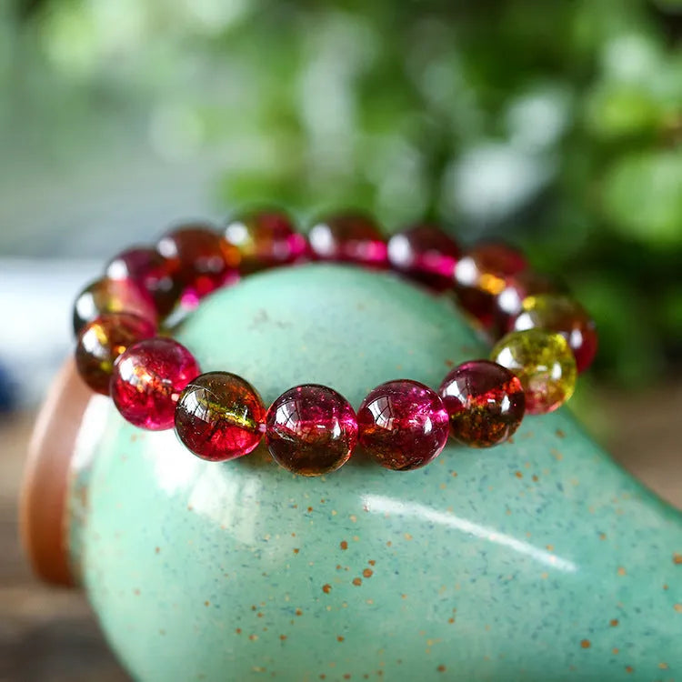 Handmade watermelon crystal bracelet for women, showing casual pastoral style.