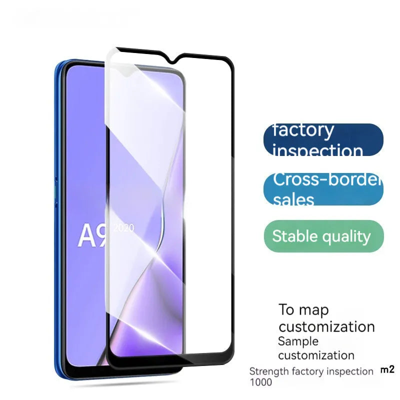 OPPO A9 2020 full screen tempered glass protector with black edges and full glue application