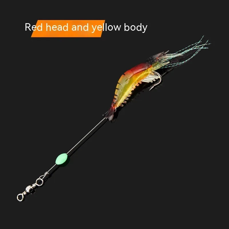Pre-rigged soft plastic fishing lure with embedded hook in luminous colour options