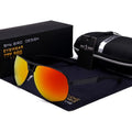 Men's orange red aviator sunglasses with polarised lenses and a metal frame.