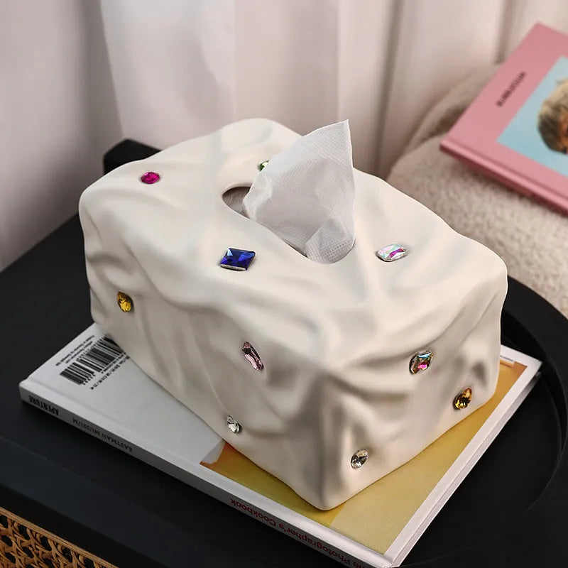 Ceramic tissue box with matte finish in coconut milk white or silver electroplated colour options