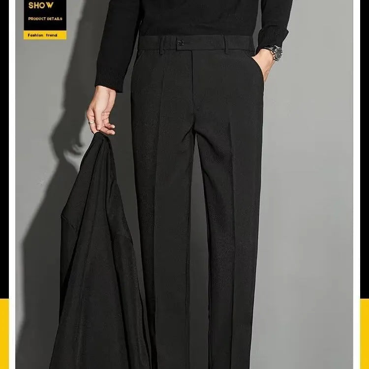 Men's straight leg suit trousers in polyester blend fabric with ankle-length cut