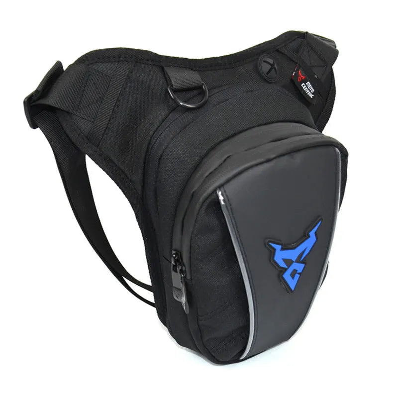 0105MC motorcycle leg bag in 1200D Oxford cloth shown in one of four colours: red, blue, green, or grey.