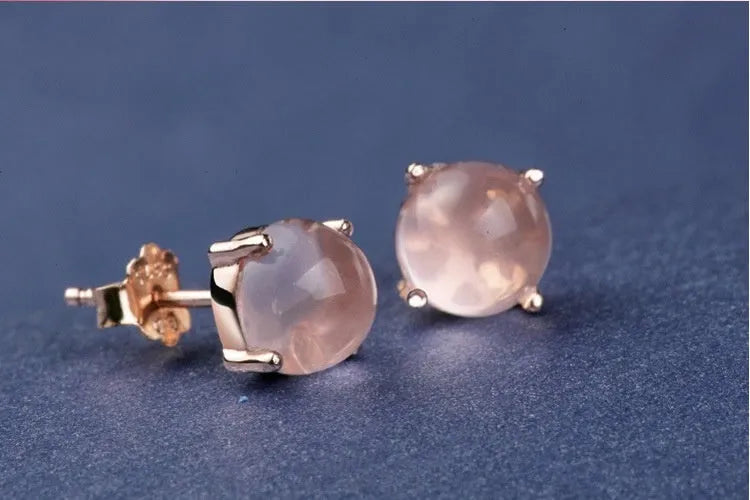 Korean style women's rose gold drop shape stud earrings with synthetic quartz and crystal inlay