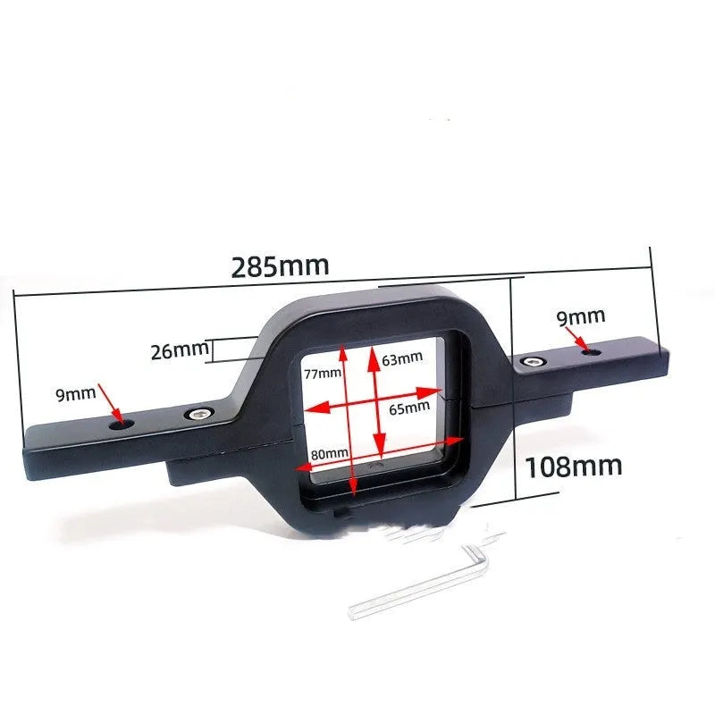 Black aluminium alloy LED reverse light mounting bracket for Jeep Wrangler off-road vehicle.