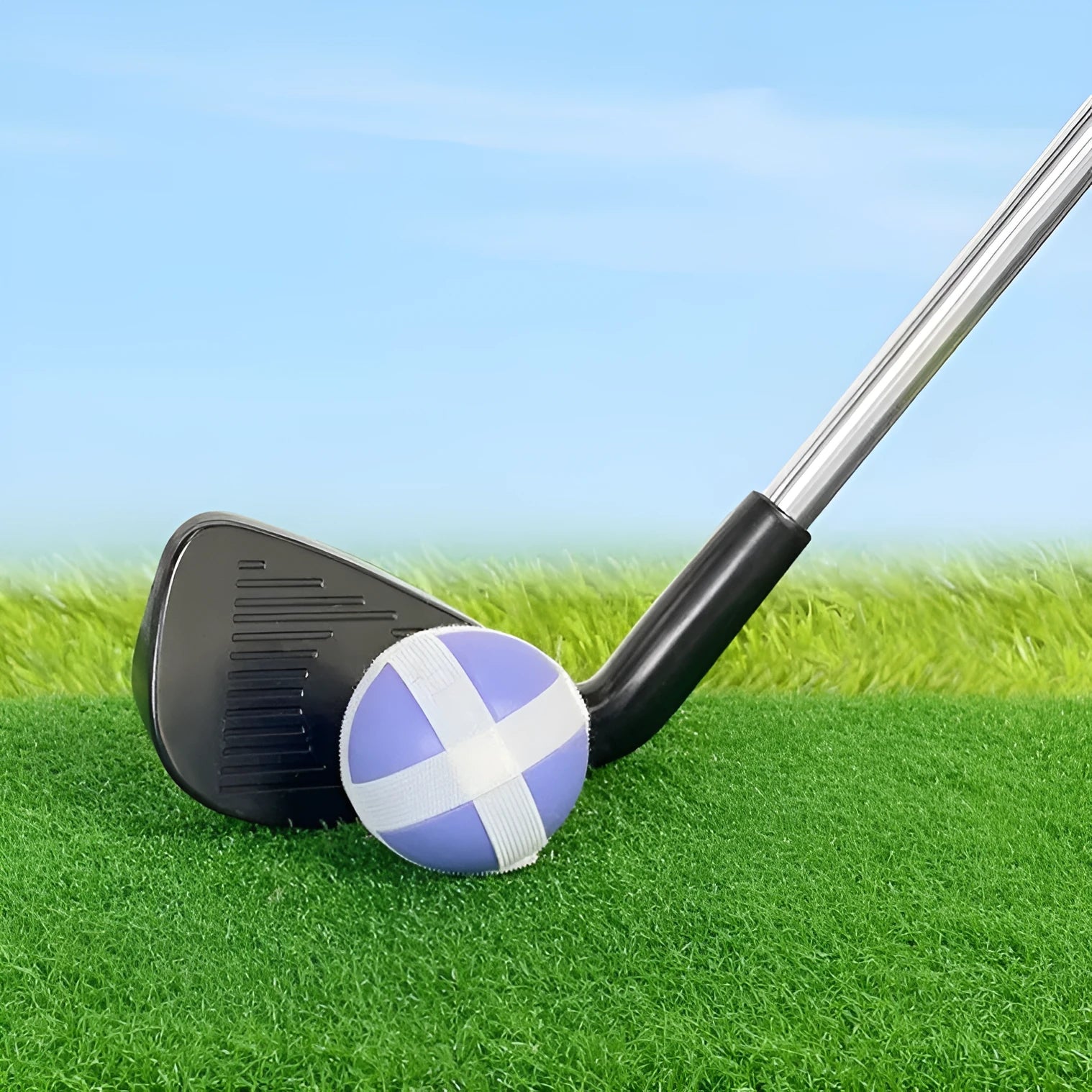 Silver metal golf club set showing adult and children's sizes for outdoor recreation