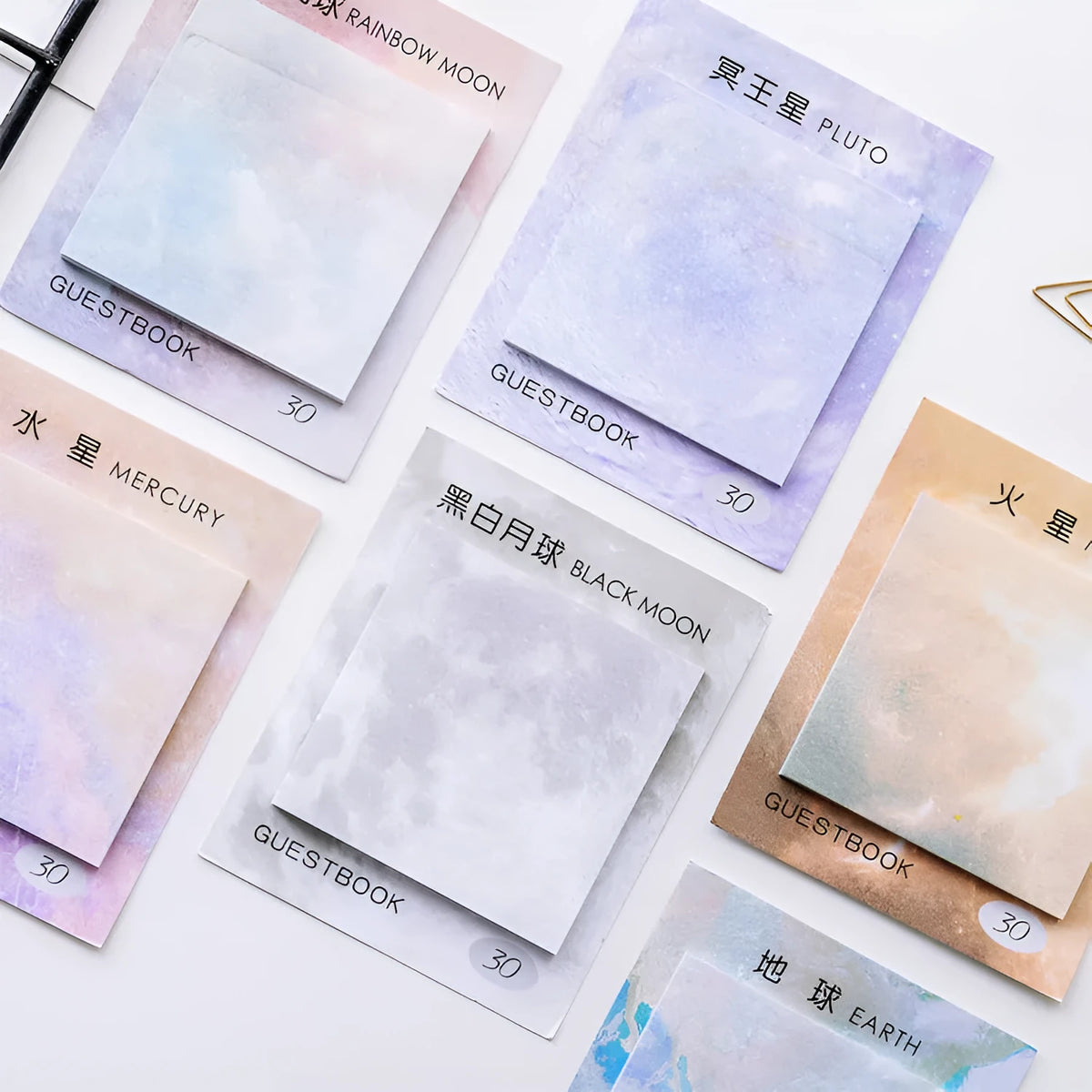 Square planet-themed sticky notes notepad with oil painting designs measuring 7.3cm